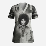 Angela Davis Black History Rights Activism Scrub Top Vintage Newspaper Collage Retro Protest Art