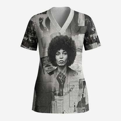 Angela Davis Black History Rights Activism Scrub Top Vintage Newspaper Collage Retro Protest Art