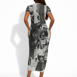 Angela Davis Black History Rights Activism Short Sleeve Bodycon Dress Vintage Newspaper Collage Retro Protest Art