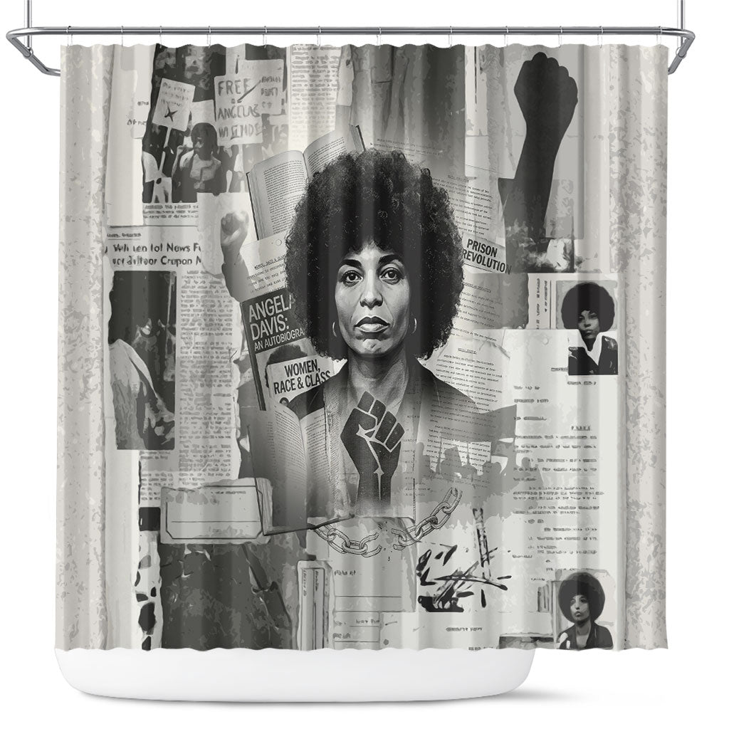 Angela Davis Black History Rights Activism Shower Curtain Vintage Newspaper Collage Retro Protest Art