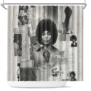 Angela Davis Black History Rights Activism Shower Curtain Vintage Newspaper Collage Retro Protest Art