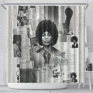 Angela Davis Black History Rights Activism Shower Curtain Vintage Newspaper Collage Retro Protest Art