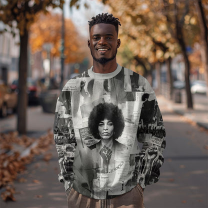 Angela Davis Black History Rights Activism Sweatshirt Vintage Newspaper Collage Retro Protest Art