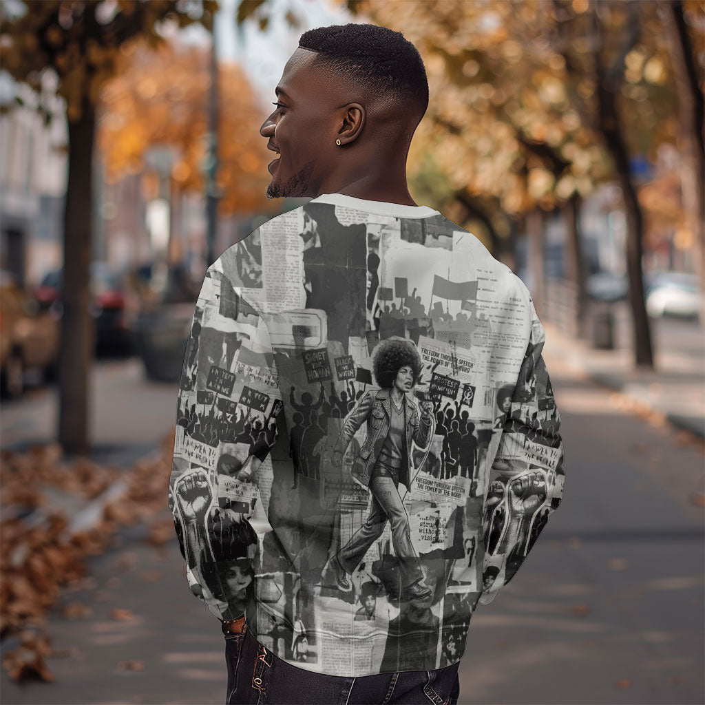 Angela Davis Black History Rights Activism Sweatshirt Vintage Newspaper Collage Retro Protest Art