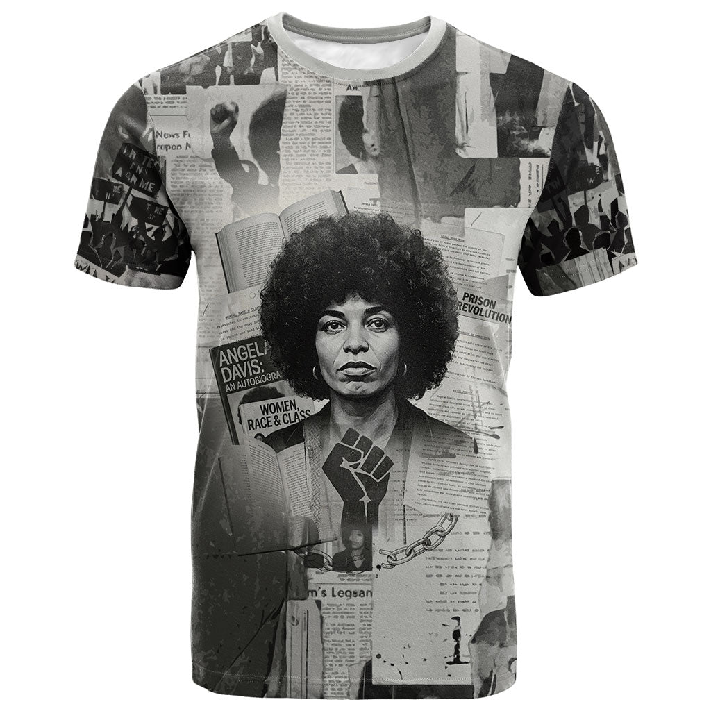 Angela Davis Black History Rights Activism T shirt Vintage Newspaper Collage Retro Protest Art