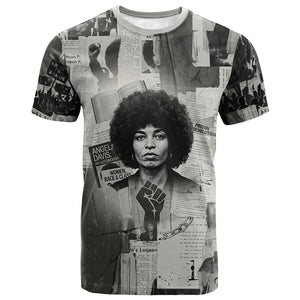 Angela Davis Black History Rights Activism T shirt Vintage Newspaper Collage Retro Protest Art
