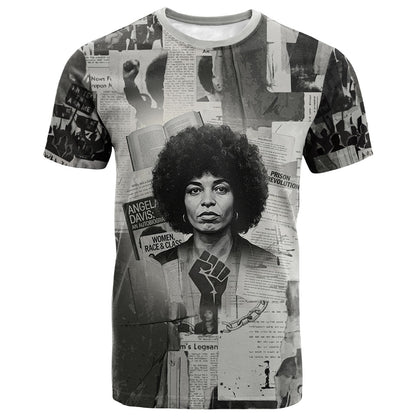 Angela Davis Black History Rights Activism T shirt Vintage Newspaper Collage Retro Protest Art