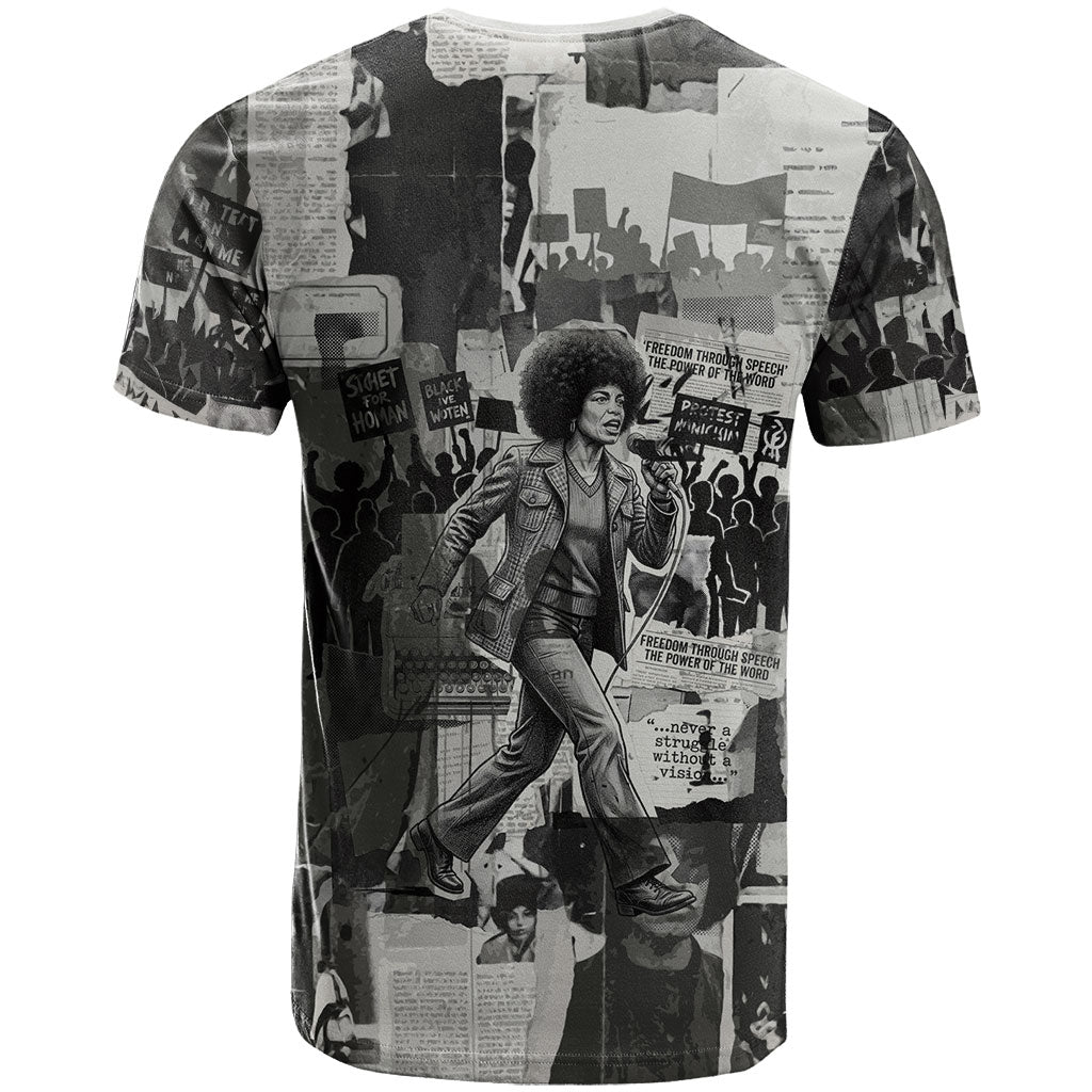 Angela Davis Black History Rights Activism T shirt Vintage Newspaper Collage Retro Protest Art