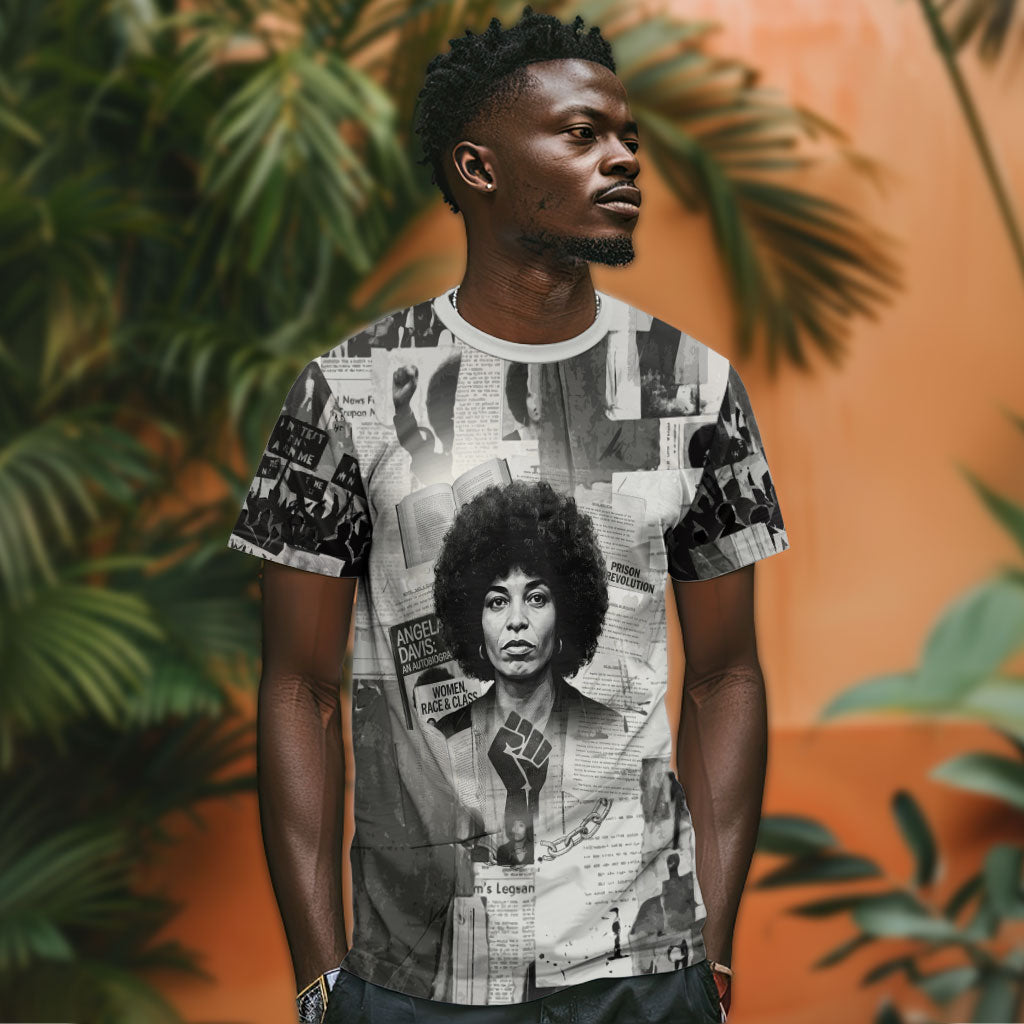 Angela Davis Black History Rights Activism T shirt Vintage Newspaper Collage Retro Protest Art