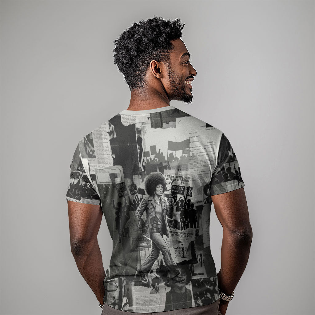 Angela Davis Black History Rights Activism T shirt Vintage Newspaper Collage Retro Protest Art