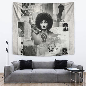 Angela Davis Black History Rights Activism Tapestry Vintage Newspaper Collage Retro Protest Art