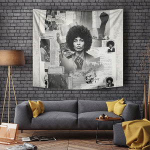 Angela Davis Black History Rights Activism Tapestry Vintage Newspaper Collage Retro Protest Art