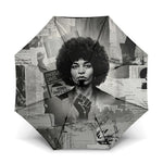 Angela Davis Black History Rights Activism Umbrella Vintage Newspaper Collage Retro Protest Art
