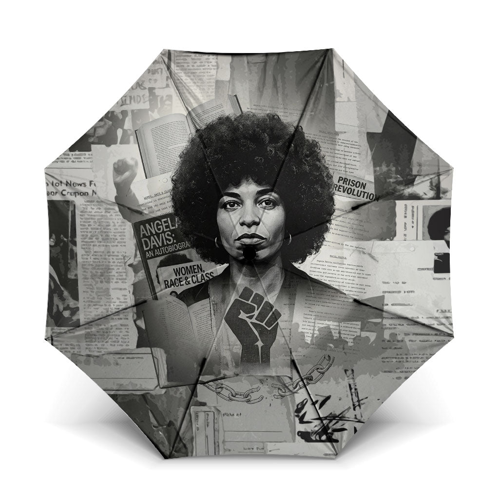 Angela Davis Black History Rights Activism Umbrella Vintage Newspaper Collage Retro Protest Art