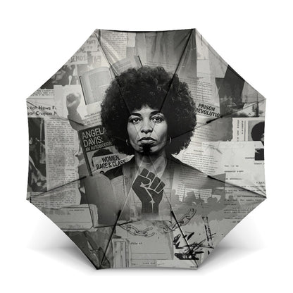 Angela Davis Black History Rights Activism Umbrella Vintage Newspaper Collage Retro Protest Art