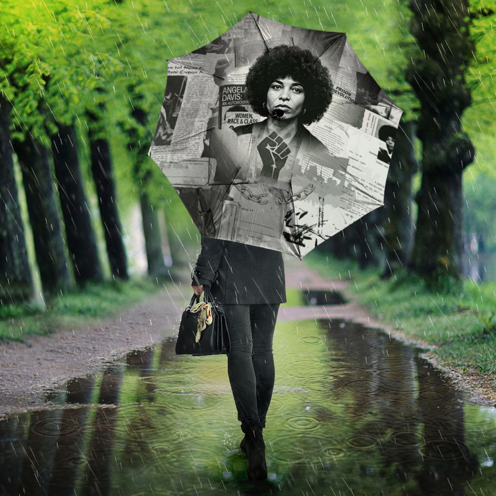 Angela Davis Black History Rights Activism Umbrella Vintage Newspaper Collage Retro Protest Art