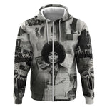 Angela Davis Black History Rights Activism Zip Hoodie Vintage Newspaper Collage Retro Protest Art