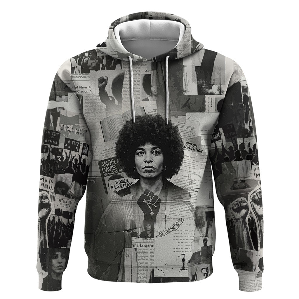 Angela Davis Black History Rights Activism Zip Hoodie Vintage Newspaper Collage Retro Protest Art