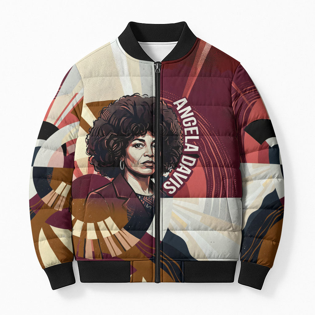 Angela Davis Black History Rights Activism Bomber Puffer Jacket Abstract Geometric Pop Art Retro Civil Rights