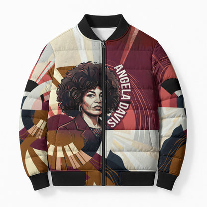 Angela Davis Black History Rights Activism Bomber Puffer Jacket Abstract Geometric Pop Art Retro Civil Rights