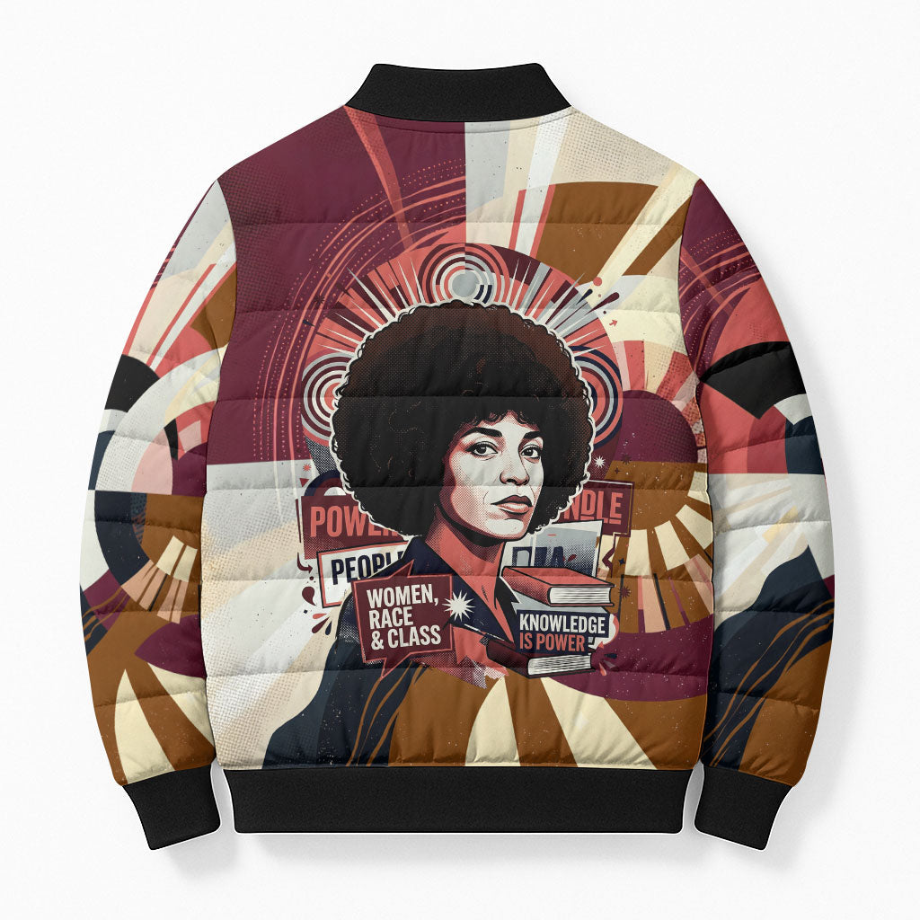 Angela Davis Black History Rights Activism Bomber Puffer Jacket Abstract Geometric Pop Art Retro Civil Rights