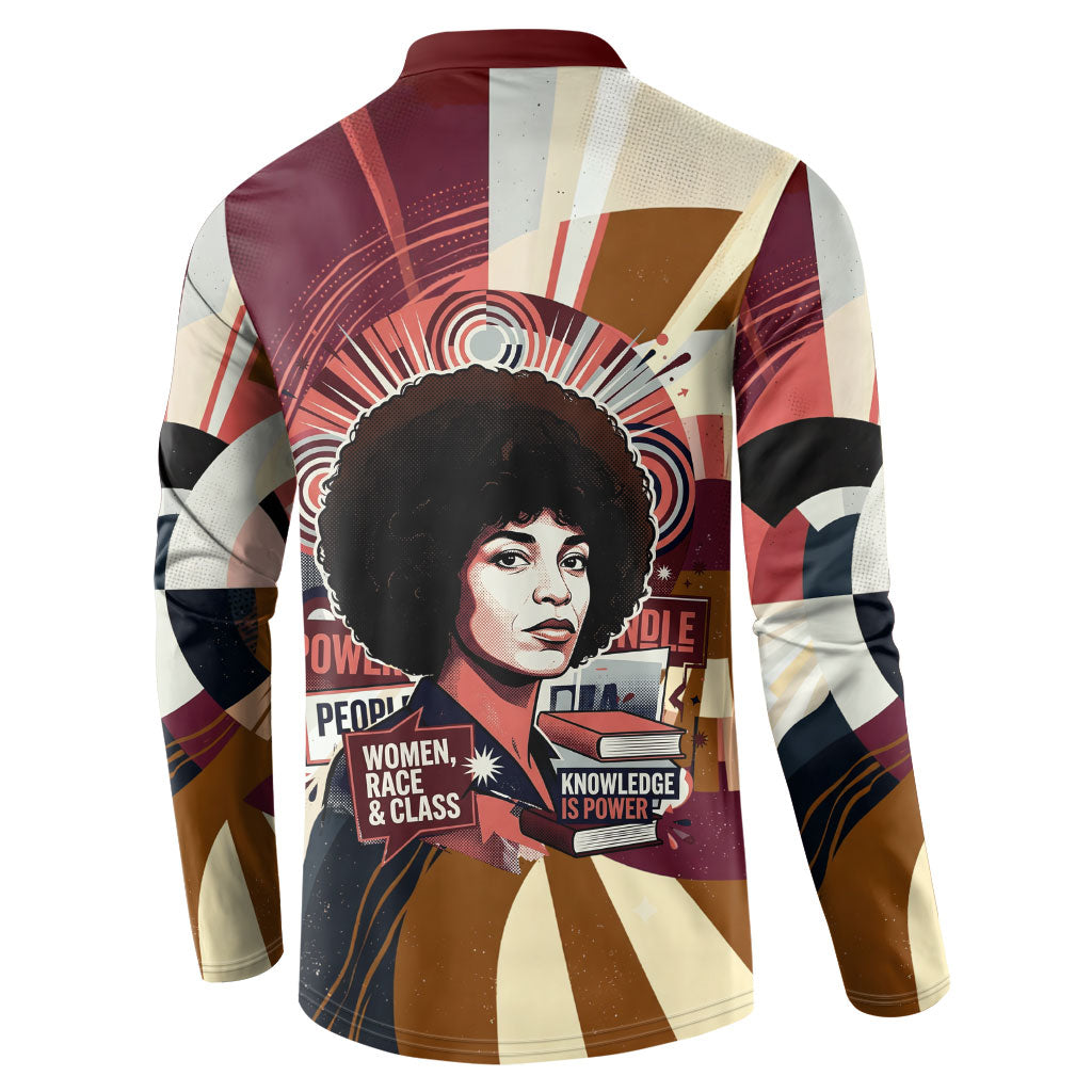 Angela Davis Black History Rights Activism Button Sweatshirt Abstract Geometric Pop Art Retro Civil Rights