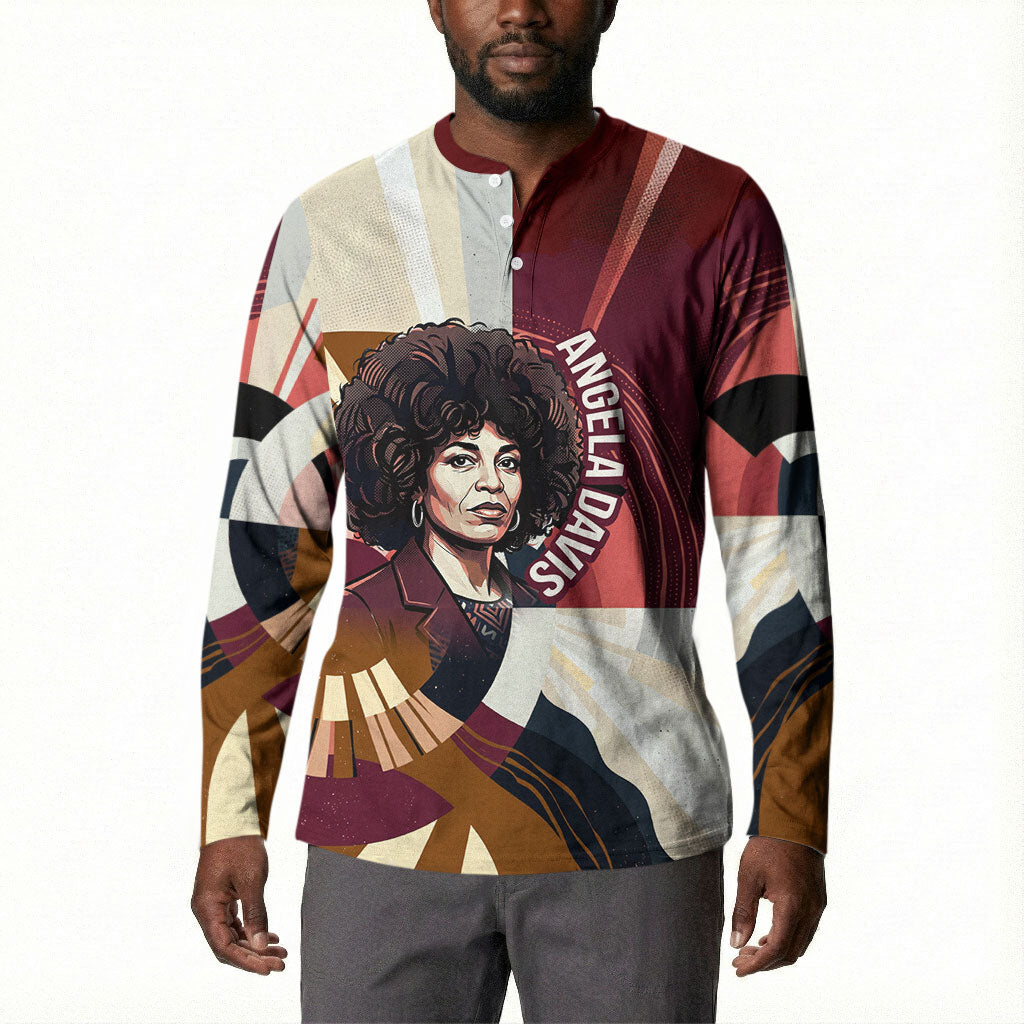 Angela Davis Black History Rights Activism Button Sweatshirt Abstract Geometric Pop Art Retro Civil Rights