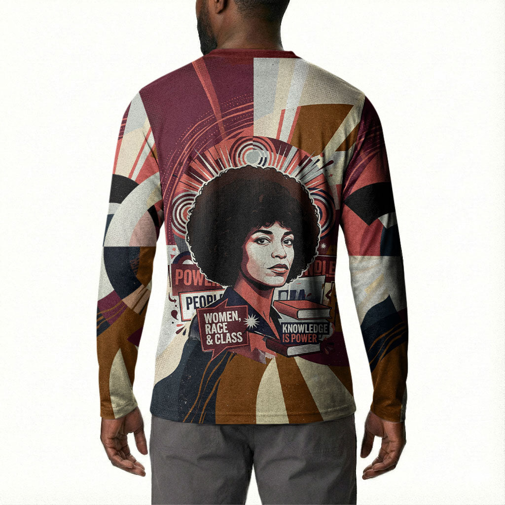 Angela Davis Black History Rights Activism Button Sweatshirt Abstract Geometric Pop Art Retro Civil Rights