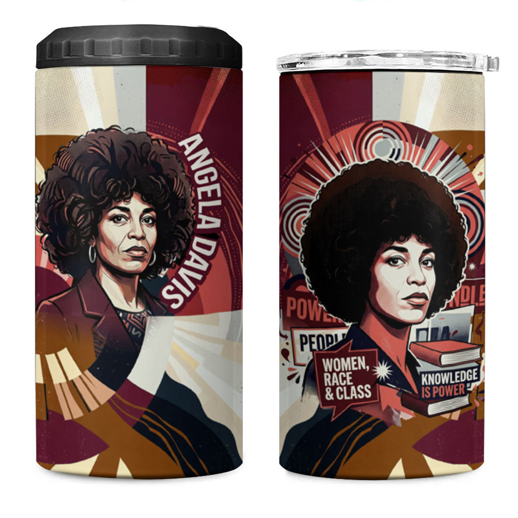 Angela Davis Black History Rights Activism 4 in 1 Can Cooler Tumbler Abstract Geometric Pop Art Retro Civil Rights