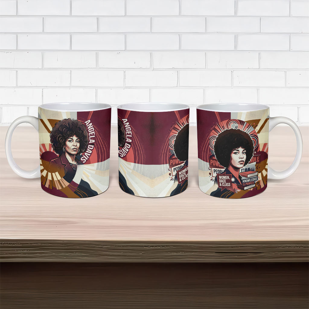 Angela Davis Black History Rights Activism Ceramic Mug Abstract Geometric Pop Art Retro Civil Rights