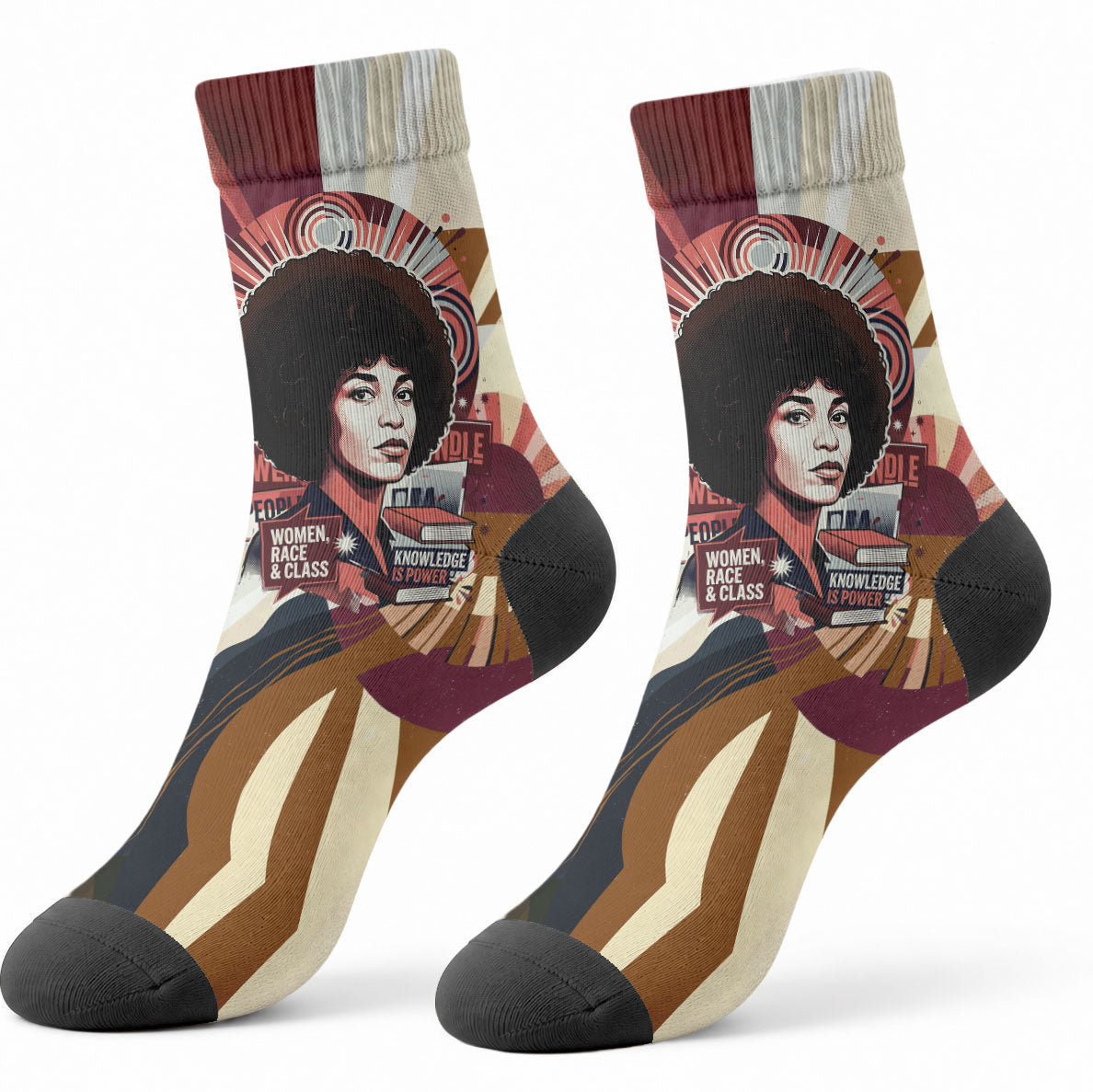 Angela Davis Black History Rights Activism Crew Socks Abstract Geometric Pop Art Retro Civil Rights