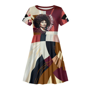Angela Davis Black History Rights Activism Kid Short Sleeve Dress Abstract Geometric Pop Art Retro Civil Rights