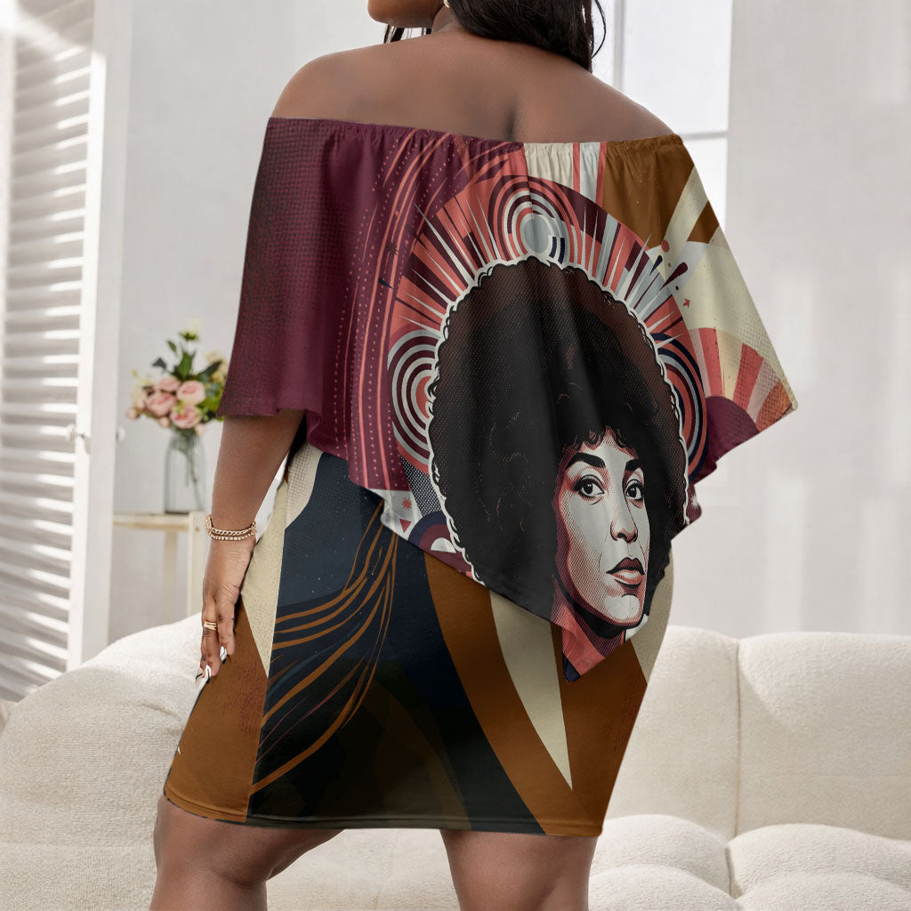 Angela Davis Black History Rights Activism Off Shoulder Short Dress Abstract Geometric Pop Art Retro Civil Rights