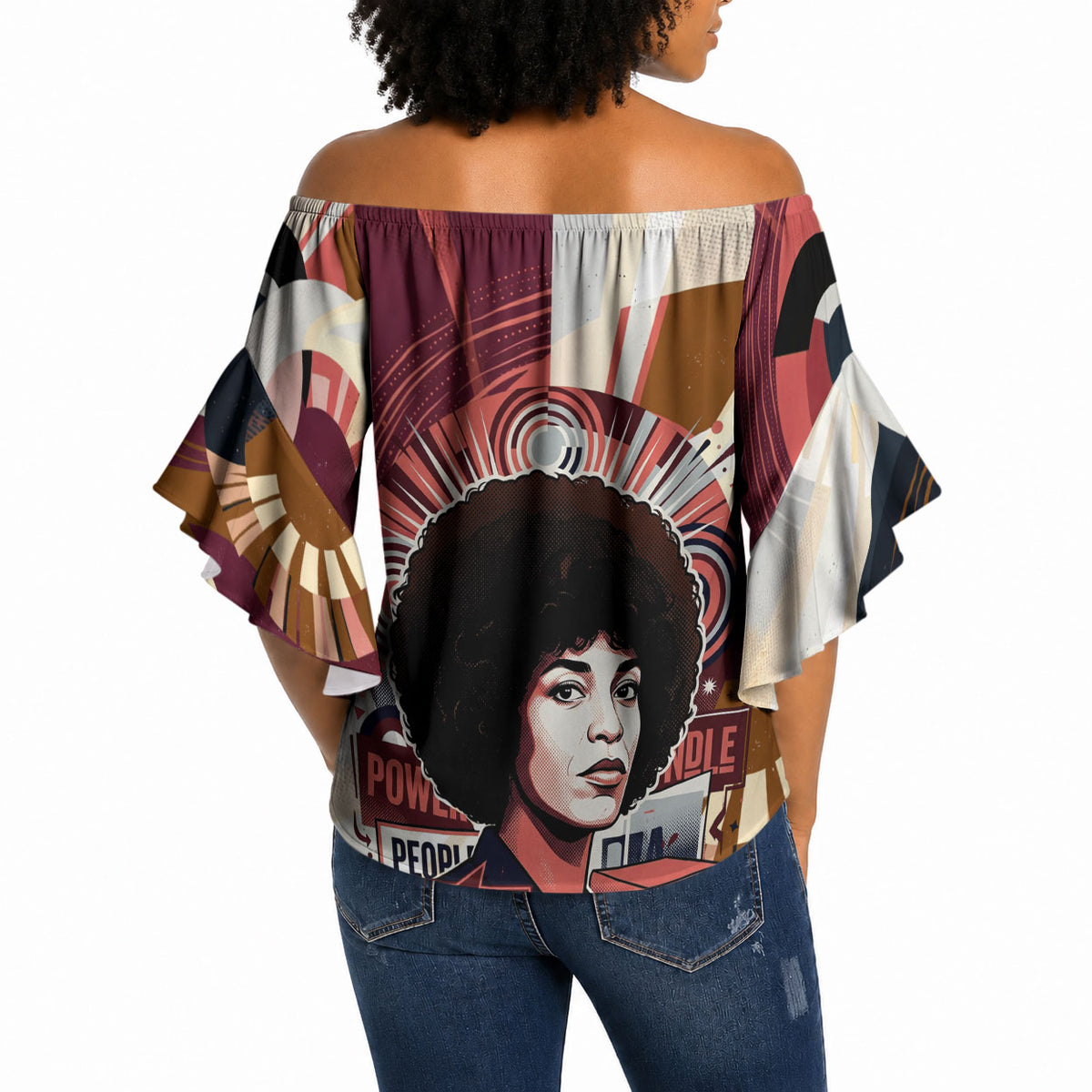Angela Davis Black History Rights Activism Off Shoulder Wrap Waist Top Abstract Geometric Pop Art Retro Civil Rights