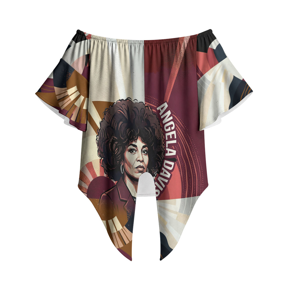Angela Davis Black History Rights Activism Off Shoulder Wrap Waist Top Abstract Geometric Pop Art Retro Civil Rights