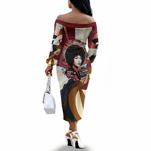 Angela Davis Black History Rights Activism Off The Shoulder Long Sleeve Dress Abstract Geometric Pop Art Retro Civil Rights
