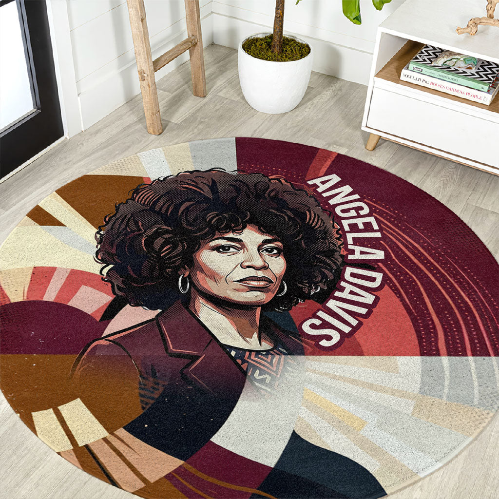 Angela Davis Black History Rights Activism Round Carpet Abstract Geometric Pop Art Retro Civil Rights