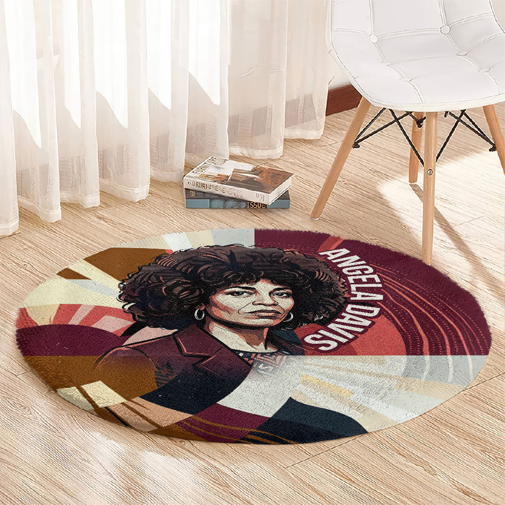 Angela Davis Black History Rights Activism Round Carpet Abstract Geometric Pop Art Retro Civil Rights