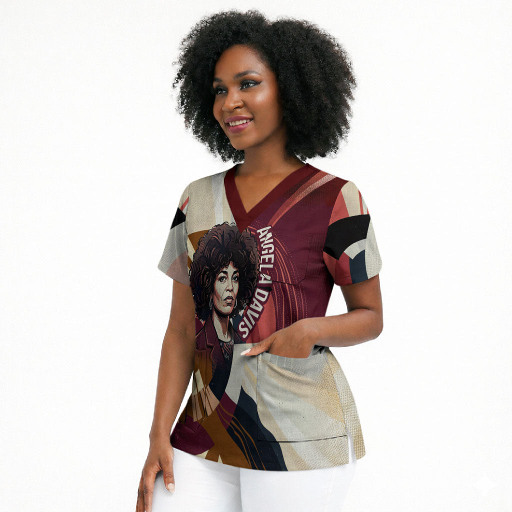 Angela Davis Black History Rights Activism Scrub Top Abstract Geometric Pop Art Retro Civil Rights