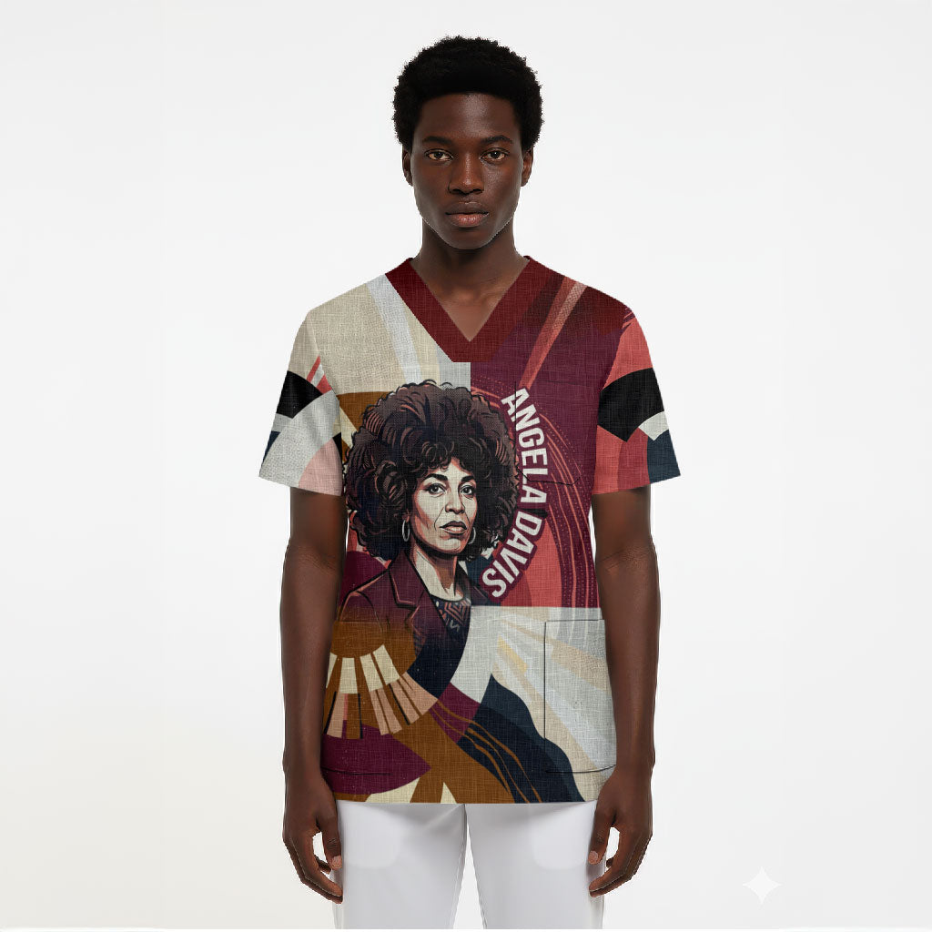 Angela Davis Black History Rights Activism Scrub Top Abstract Geometric Pop Art Retro Civil Rights