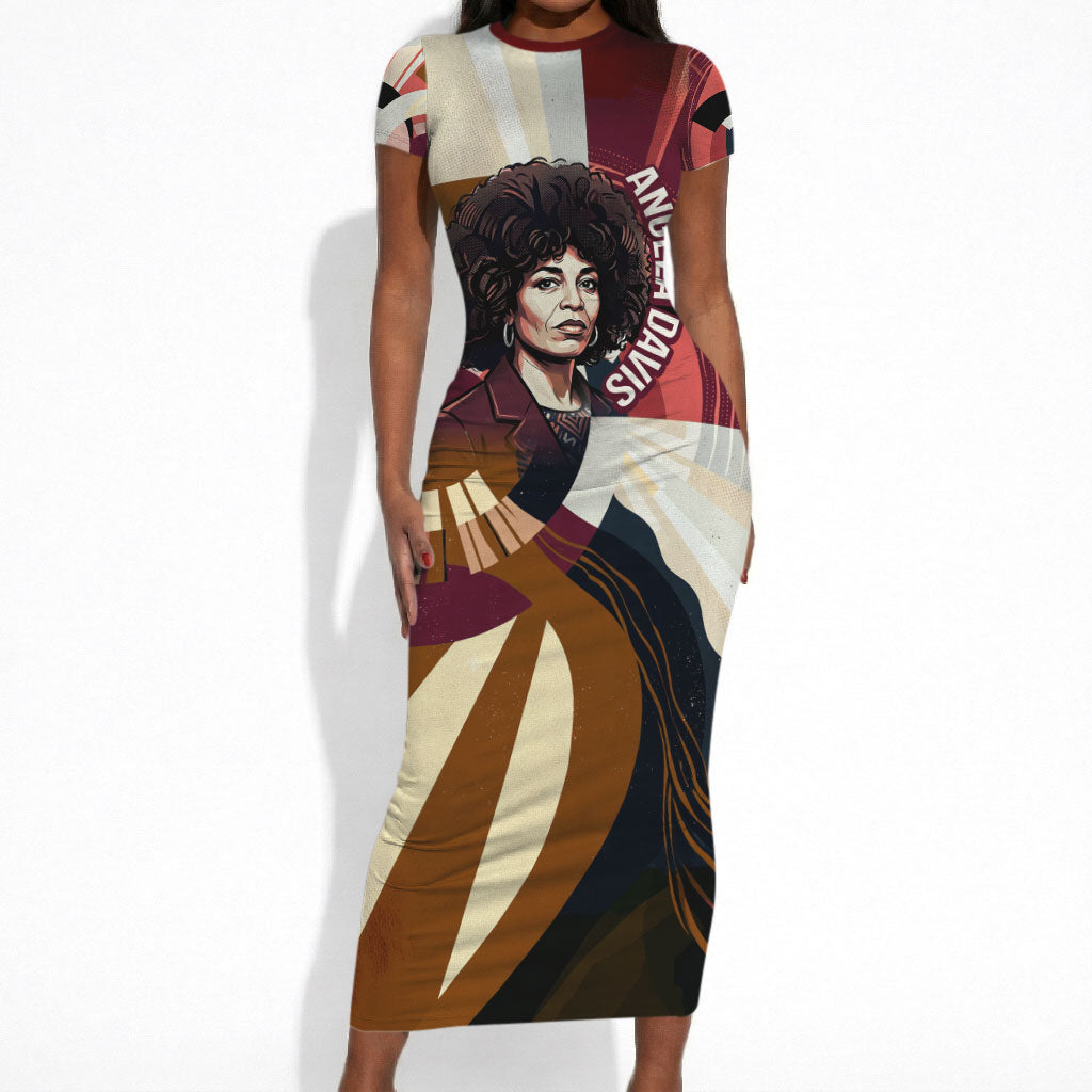 Angela Davis Black History Rights Activism Short Sleeve Bodycon Dress Abstract Geometric Pop Art Retro Civil Rights