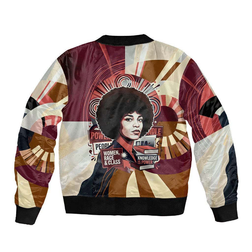 Angela Davis Black History Rights Activism Sleeve Zip Bomber Jacket Abstract Geometric Pop Art Retro Civil Rights