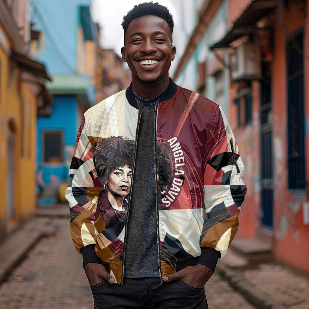 Angela Davis Black History Rights Activism Sleeve Zip Bomber Jacket Abstract Geometric Pop Art Retro Civil Rights
