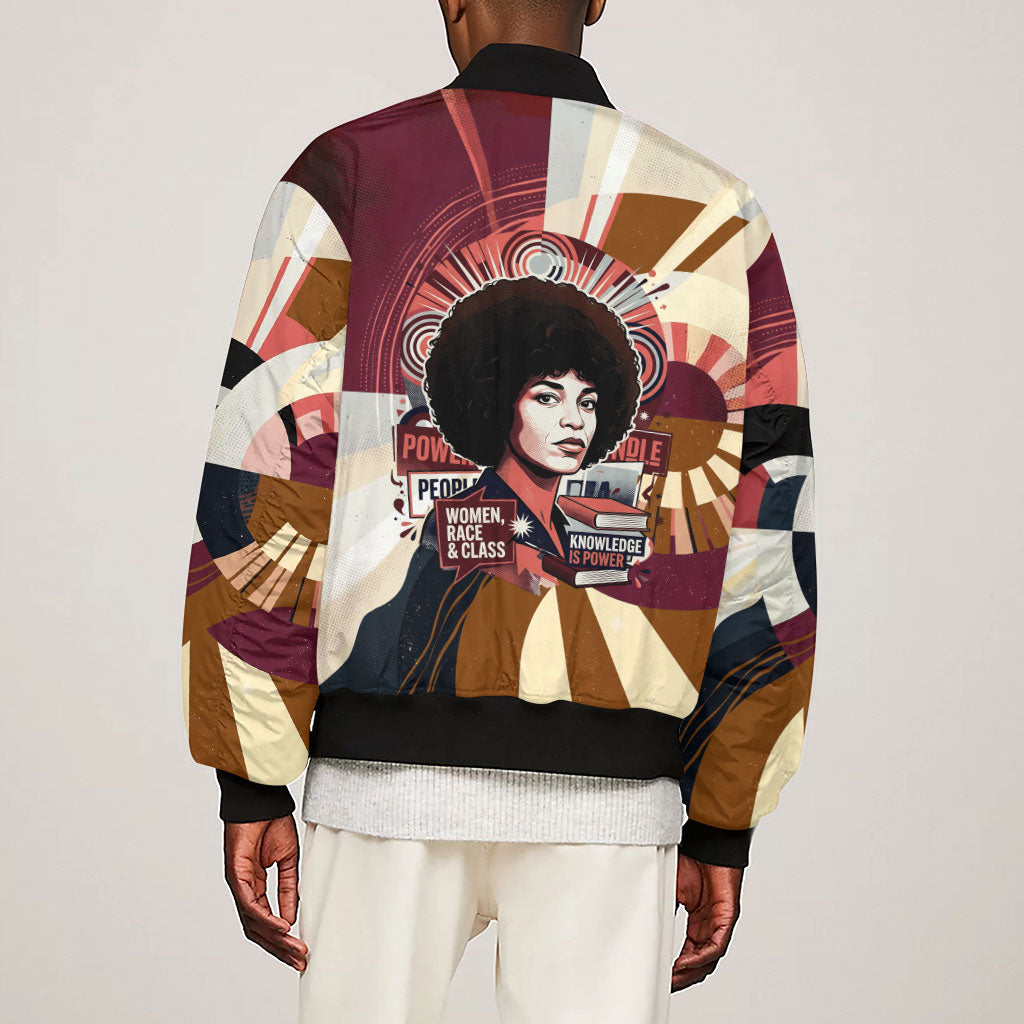 Angela Davis Black History Rights Activism Sleeve Zip Bomber Jacket Abstract Geometric Pop Art Retro Civil Rights