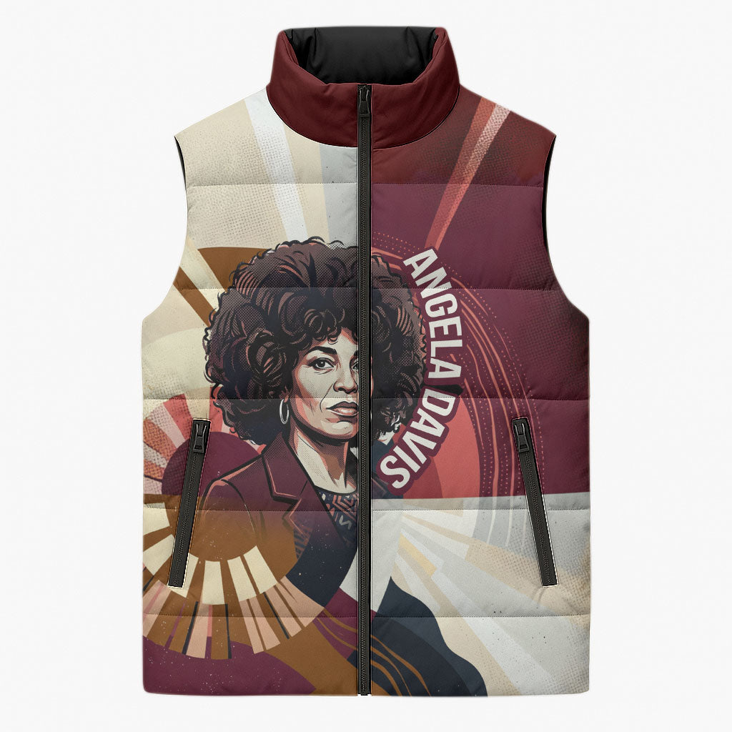 Angela Davis Black History Rights Activism Sleeveless Puffer Jacket Abstract Geometric Pop Art Retro Civil Rights