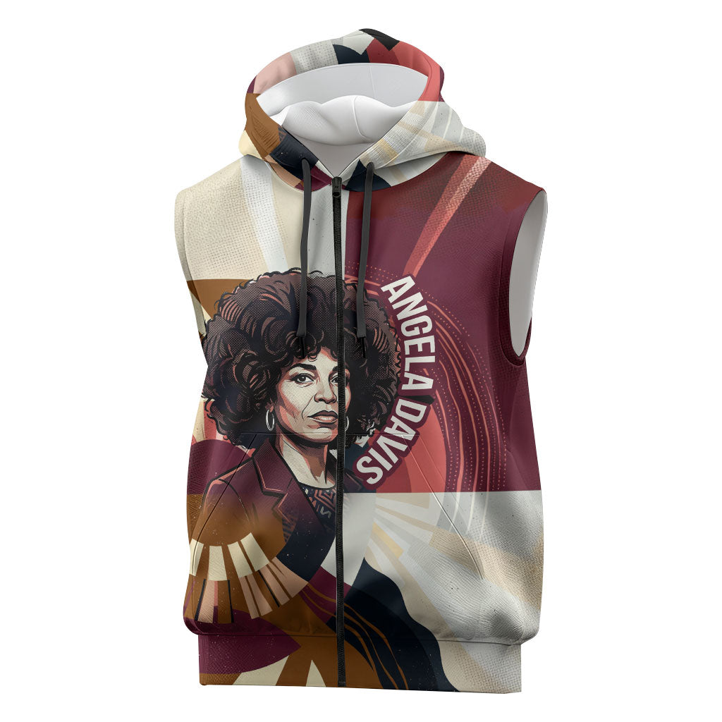 Angela Davis Black History Rights Activism Sleeveless Zip Hoodie Abstract Geometric Pop Art Retro Civil Rights