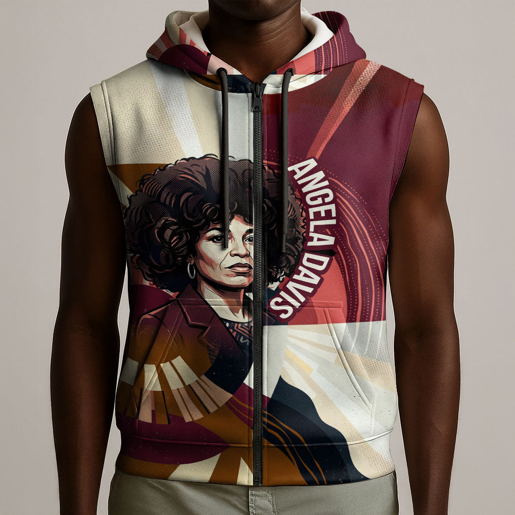 Angela Davis Black History Rights Activism Sleeveless Zip Hoodie Abstract Geometric Pop Art Retro Civil Rights