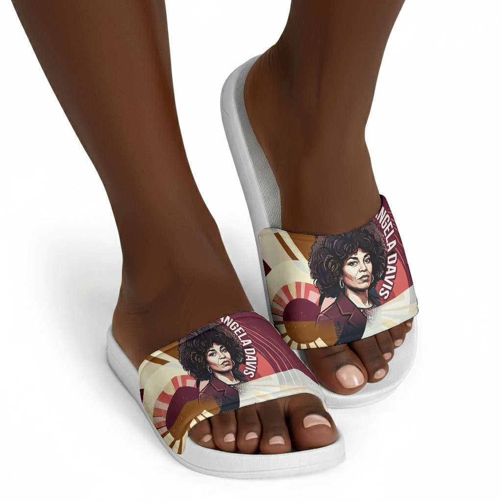 Angela Davis Black History Rights Activism Slide Sandals Abstract Geometric Pop Art Retro Civil Rights