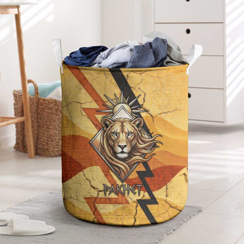 Pakhet Lion Head Laundry Basket with Claw Marks in Fiery Ancient Egyptian Motif