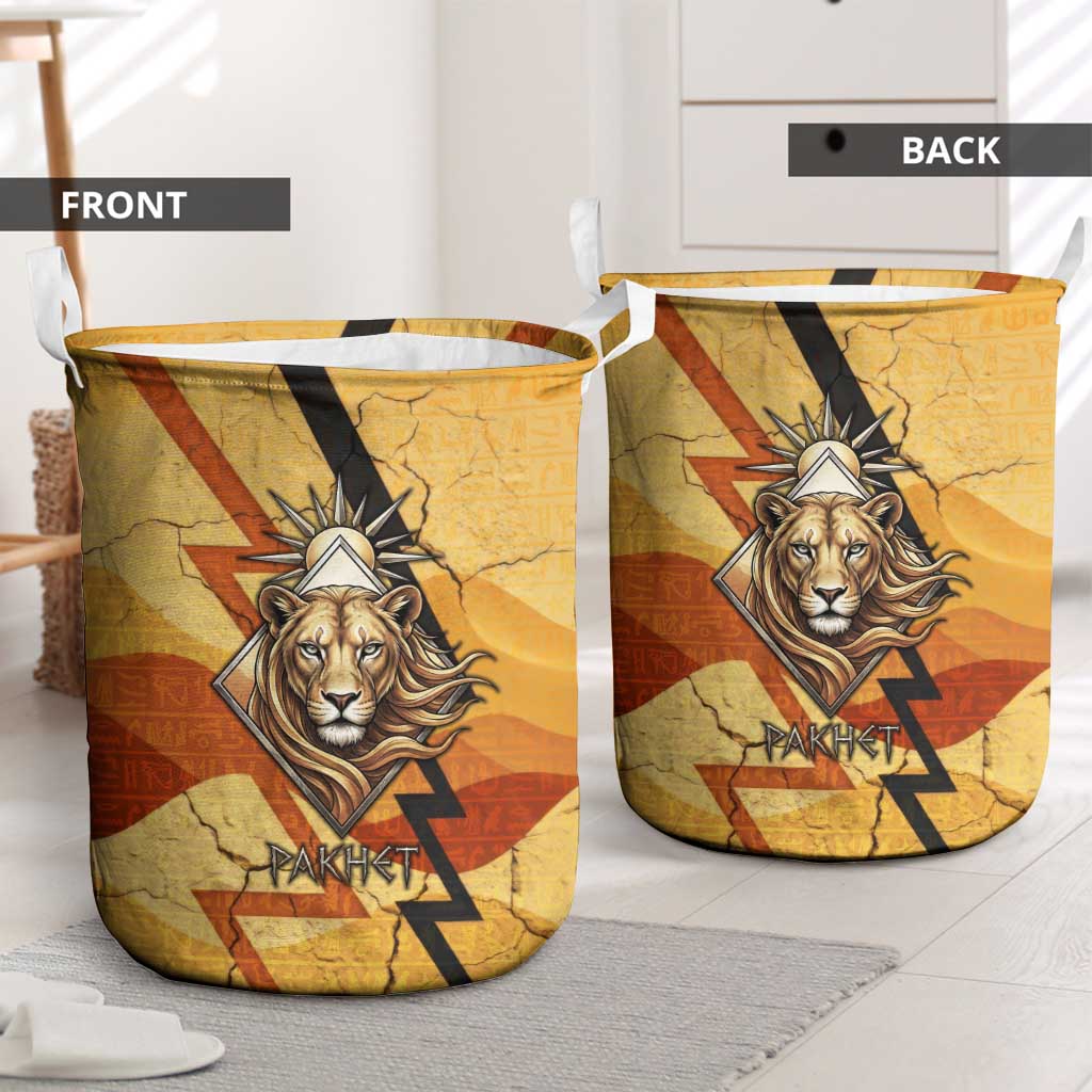 Pakhet Lion Head Laundry Basket with Claw Marks in Fiery Ancient Egyptian Motif